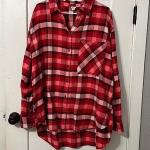 AERIE plaid red Oversized  flannel  shirt  top  size XL